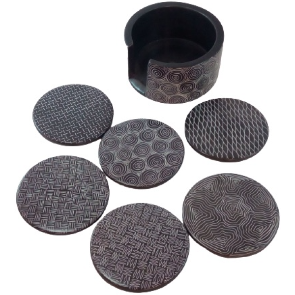 Coasters Round Dark Grey Assorted Patterns