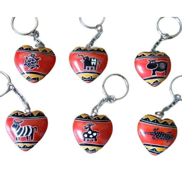 Heart Key Holders Funky Animals Red & Orange