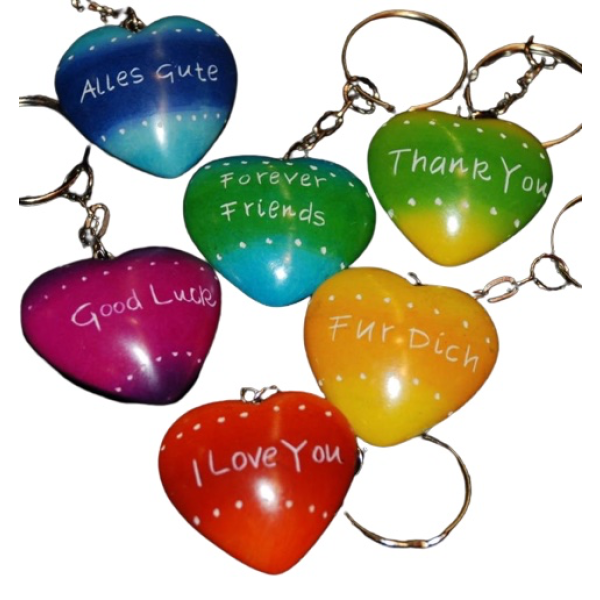 Heart Key Holders Rainbow Colors Assorted Patterns & Messages