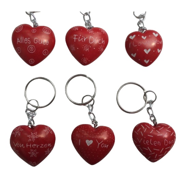 Heart Key Holders Red Assorted Patterns & Messages