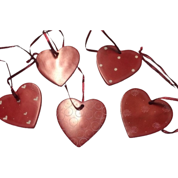 Ornaments Hearts Flat Assorted Patterns Red