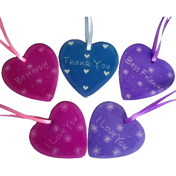 Ornaments Hearts Flat Solid with Messages Assorted Colors