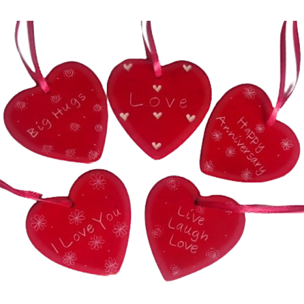Ornaments Hearts Flat Solid with Messages Red
